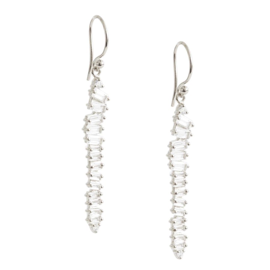 Earrings CE-233-TW-CZ Loyal Waterfall Drop Earrings - White Topaz, Cubic Zirconia & Silver