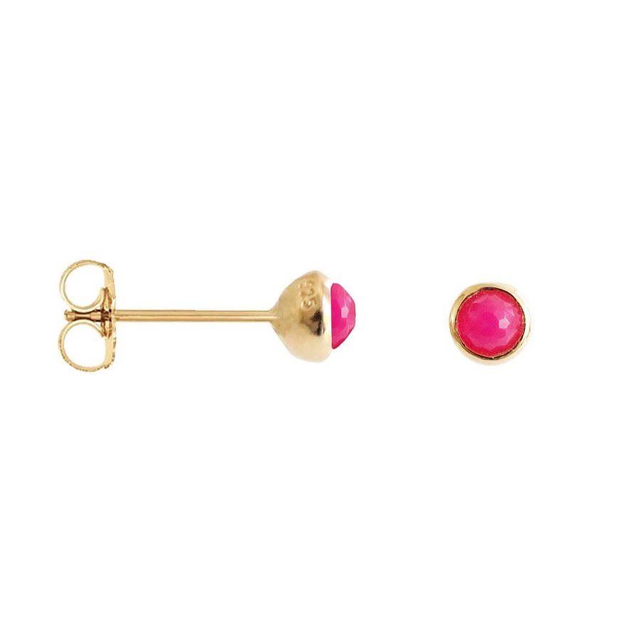 Earrings SP Tiny Protect Stud Earrings - Hot Pink Chalcedony