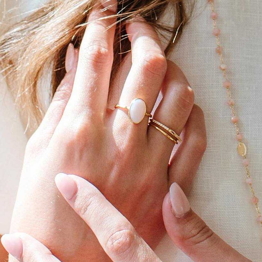 Rings CR-162 Protect Oval Ring - Pink Opal & Gold