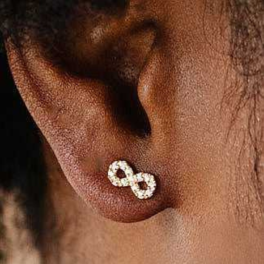 Earrings CE-326-CZ Love Infinity Studs - Cubic Zirconia & Gold