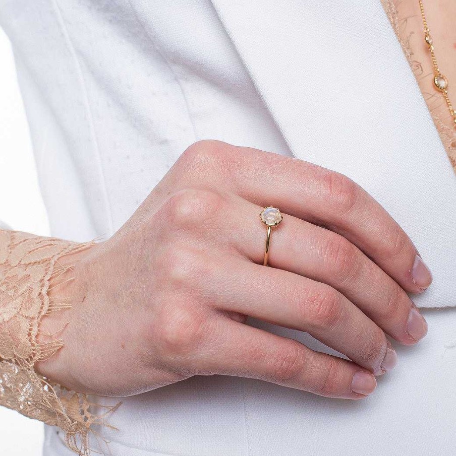 Rings So Pretty Cara Cotter Grace Ring Rainbow Moonstone & Gold