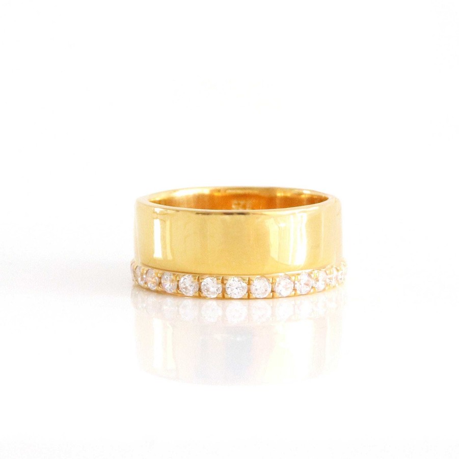 Rings CR-393-CZ Love Eternity Cigar Band - Cubic Zirconia & Gold