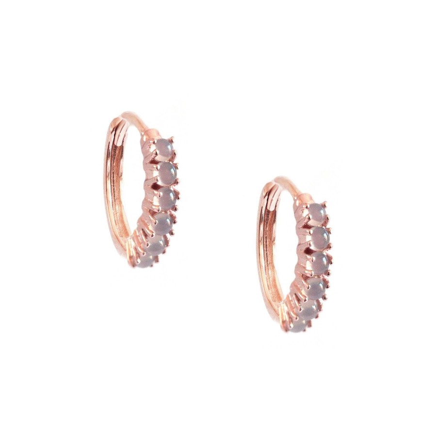 Earrings CE-264-AGG Glee Huggie Hoops - Grey Moonstone & Rose Gold