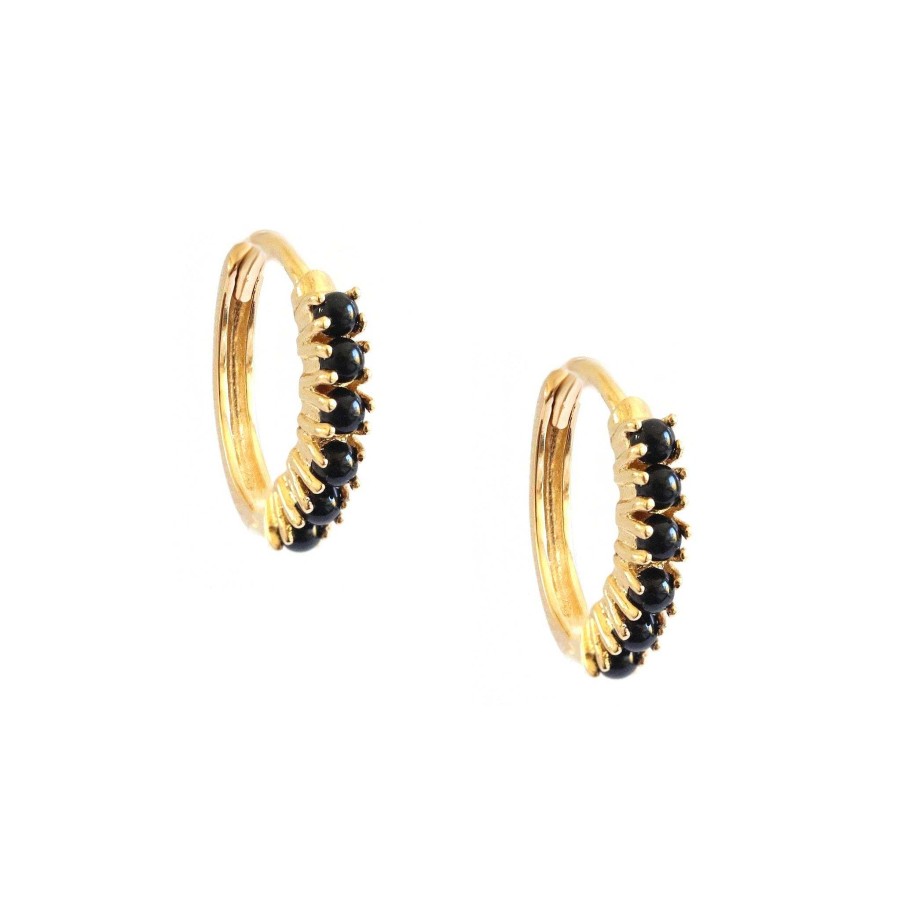 Earrings CE-264-OB Glee Huggie Hoops - Black Onyx & Gold