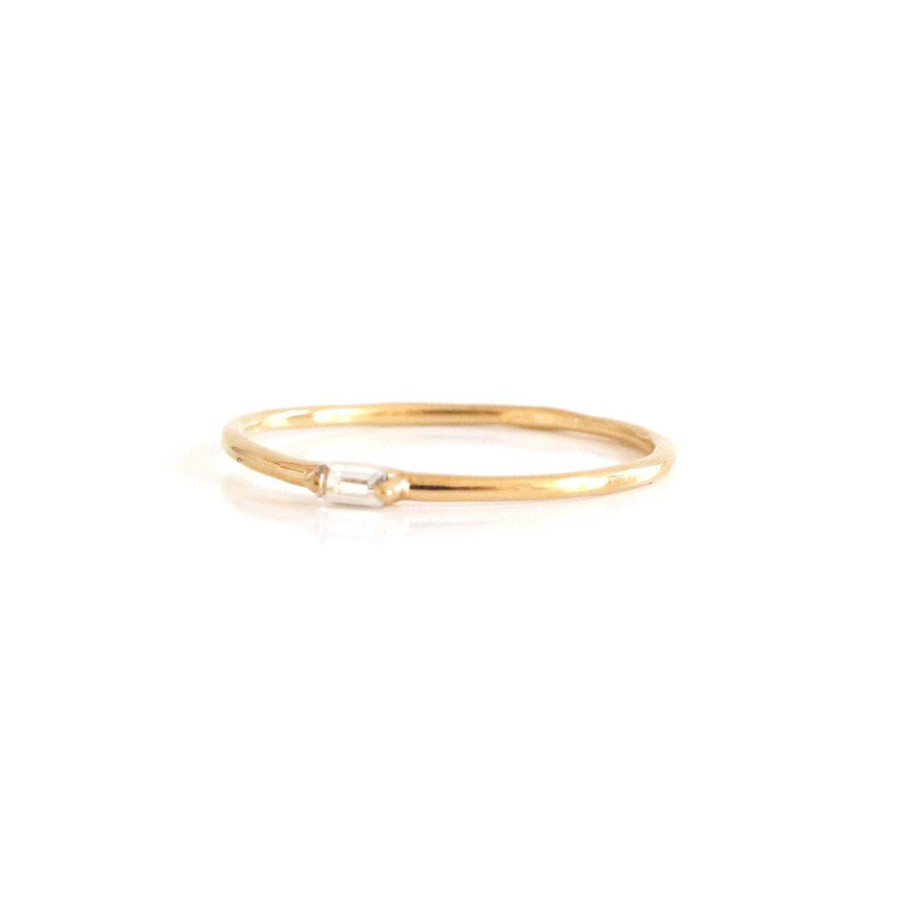 Rings SO PRETTY CARA COTTER Loyal Solitaire Stacking Ring - White Topaz & Gold