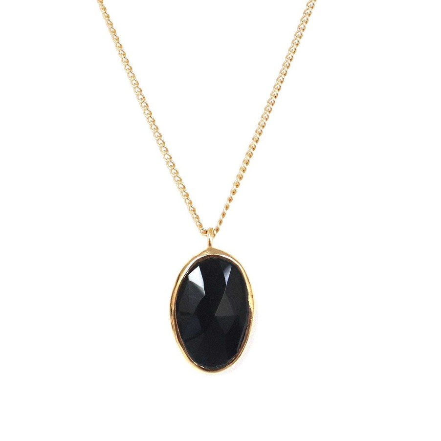 Necklaces CN-203-OB Protect Pendant Necklace - Black Onyx & Gold