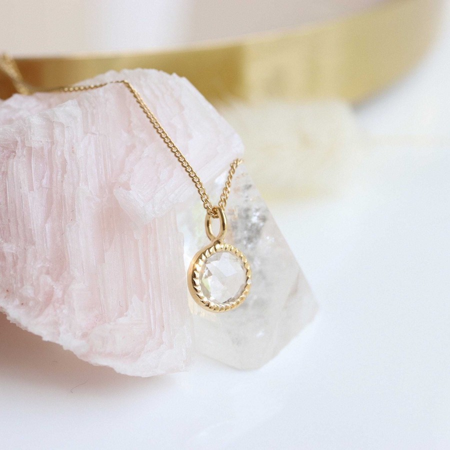 Necklaces CC-104A-TW Dainty Legacy Pendant Necklace - White Topaz & Gold