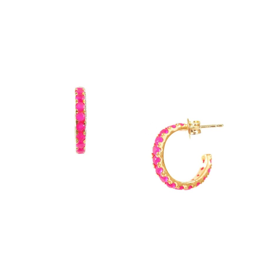 Earrings CE-197 Love Huggie Hoops - Hot Pink Chalcedony