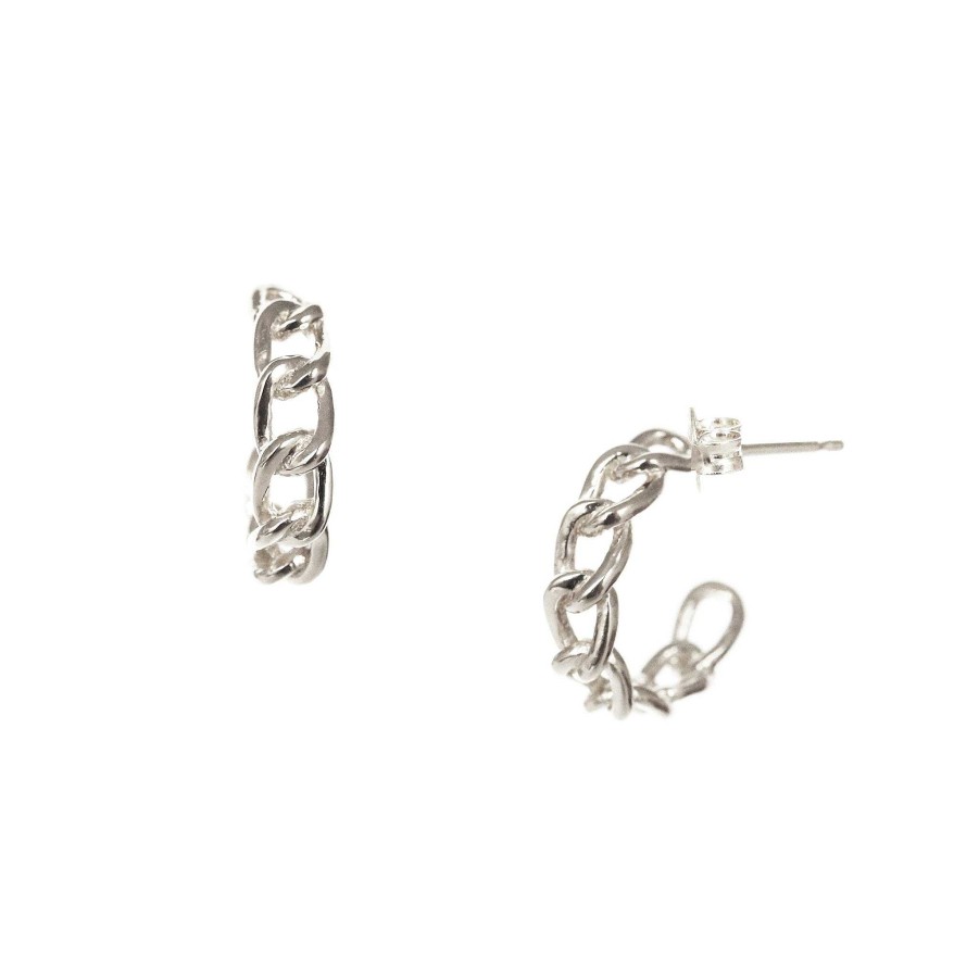 Earrings CE-191 Fearless Cable Link Huggie Hoops - Silver