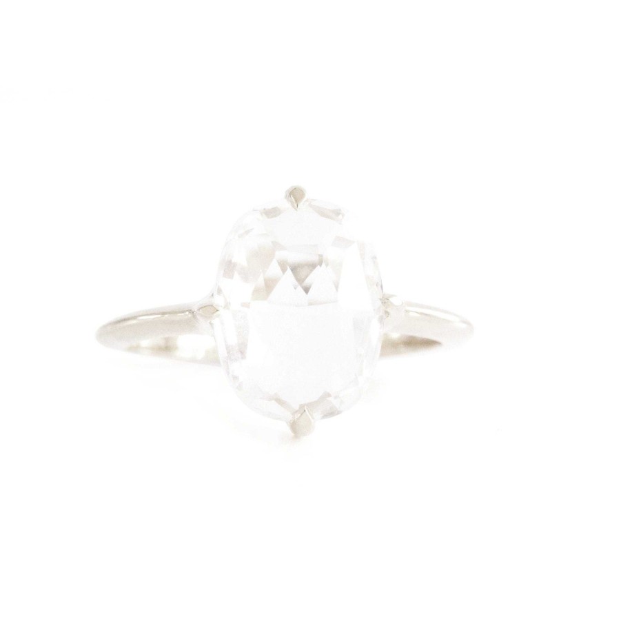 Rings SO PRETTY CARA COTTER Kind Oval Solitaire Ring - White Topaz & Silver