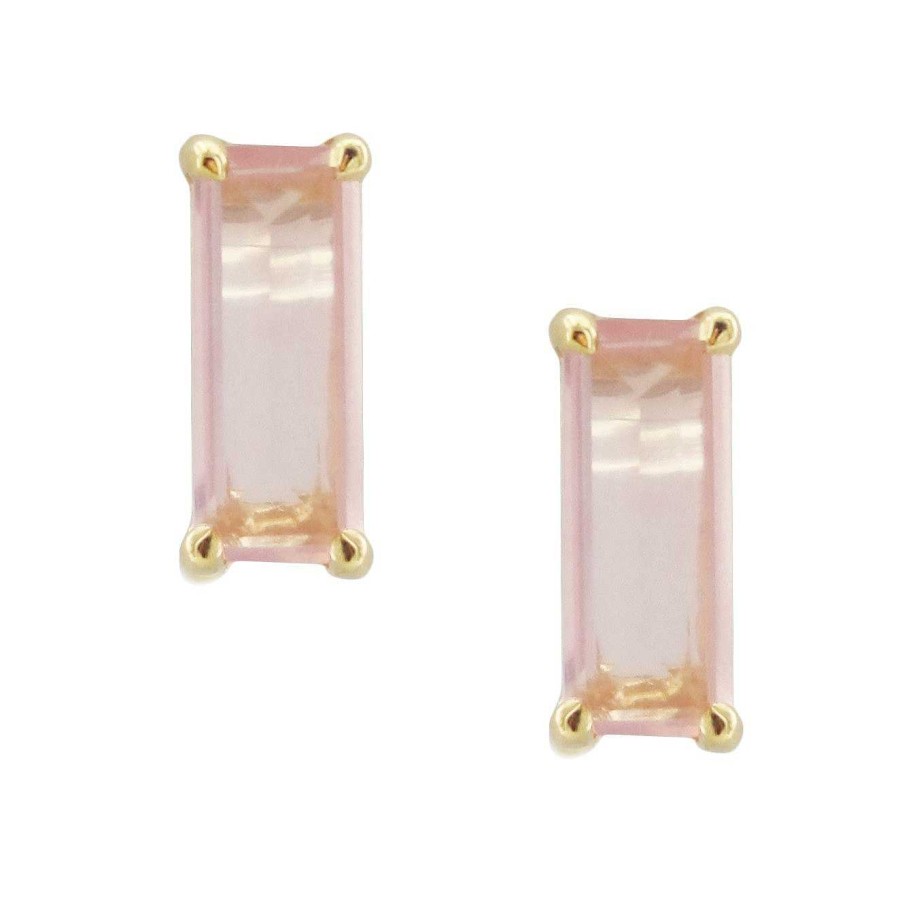 Earrings SP Loyal Stud Earrings - Pink Quartz & Gold