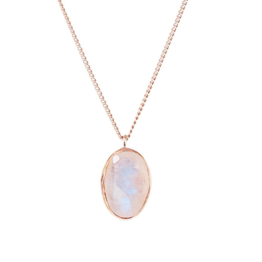 Necklaces CN-203 Protect Pendant Necklace - Rainbow Moonstone & Rose Gold