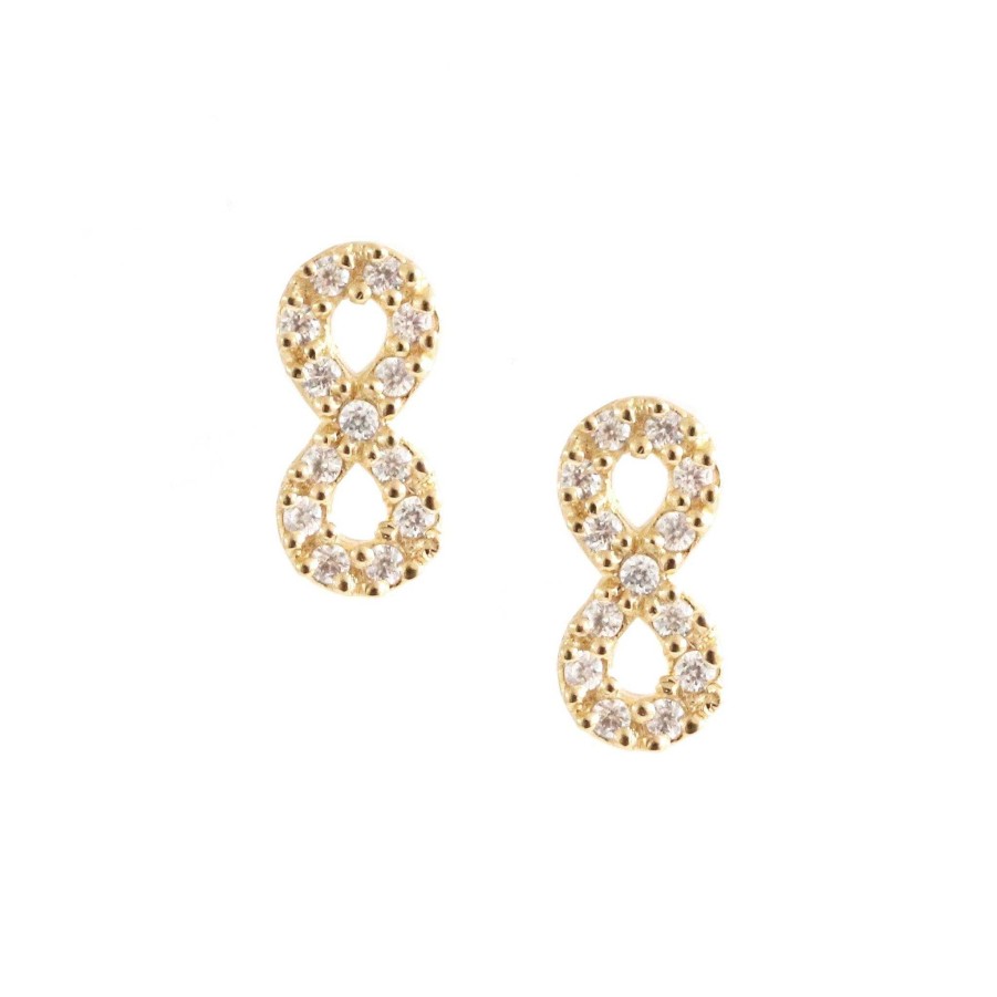 Earrings CE-326-CZ Love Infinity Studs - Cubic Zirconia & Gold