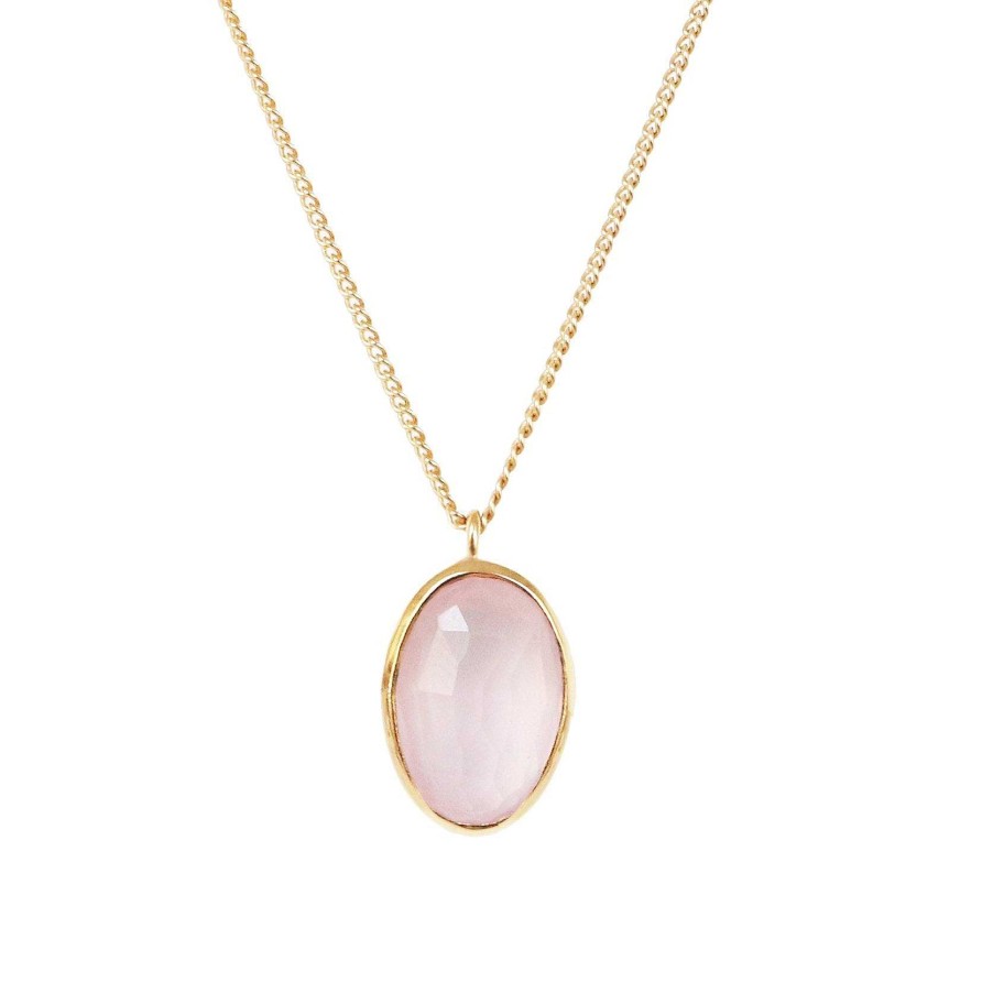 Necklaces CN-203-RQ Protect Pendant Necklace - Pink Quartz & Gold