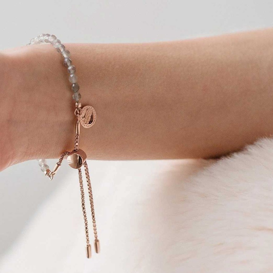 Bracelets CB-172-MG Iconic Adjustable Bracelet - Grey Moonstone & Rose Gold