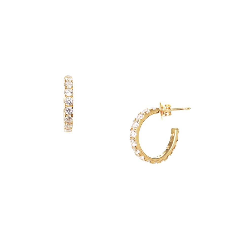 Earrings CE-197-CZ Love Huggie Hoops - Cubic Zirconia & Gold