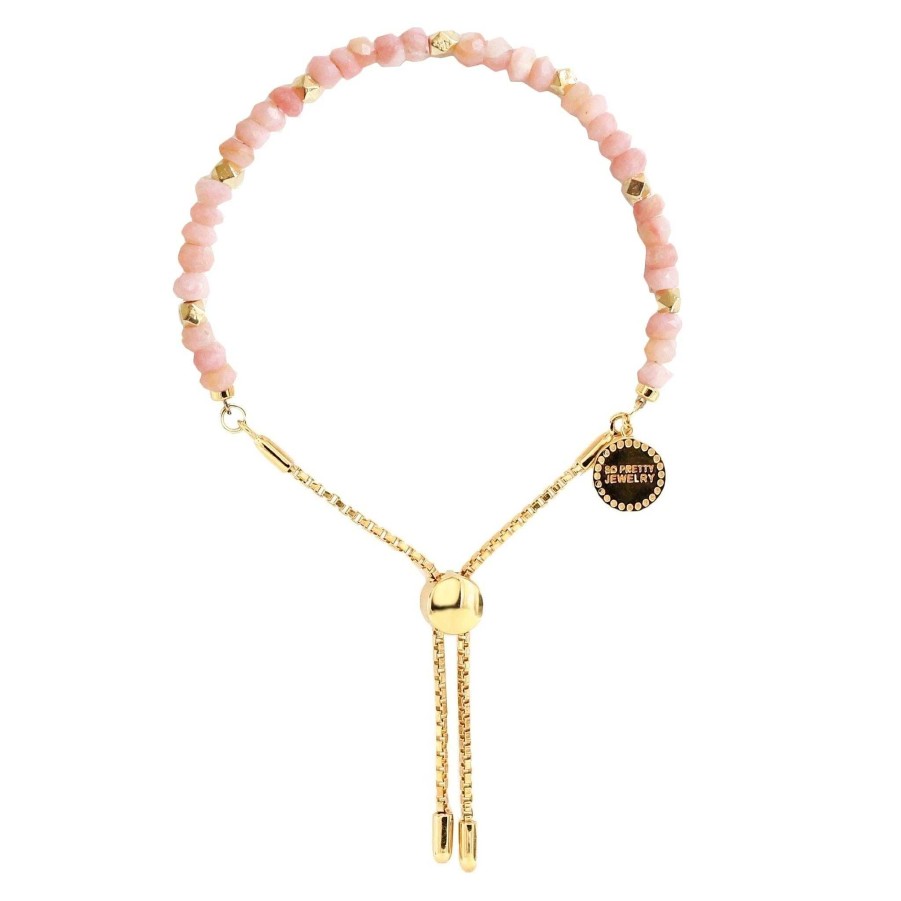 Bracelets So Pretty Cara Cotter Iconic Adjustable Nugget Bracelet - Pink Opal & Gold