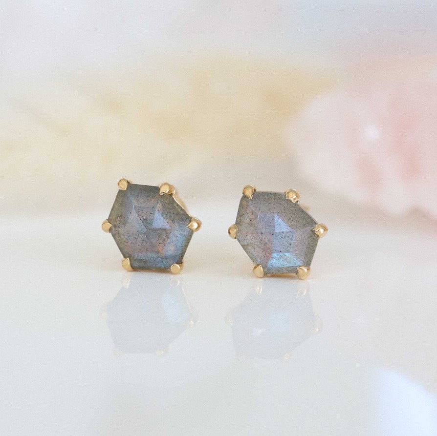 Earrings CE-122-L Mini Honour Stud Earrings - Labradorite & Gold