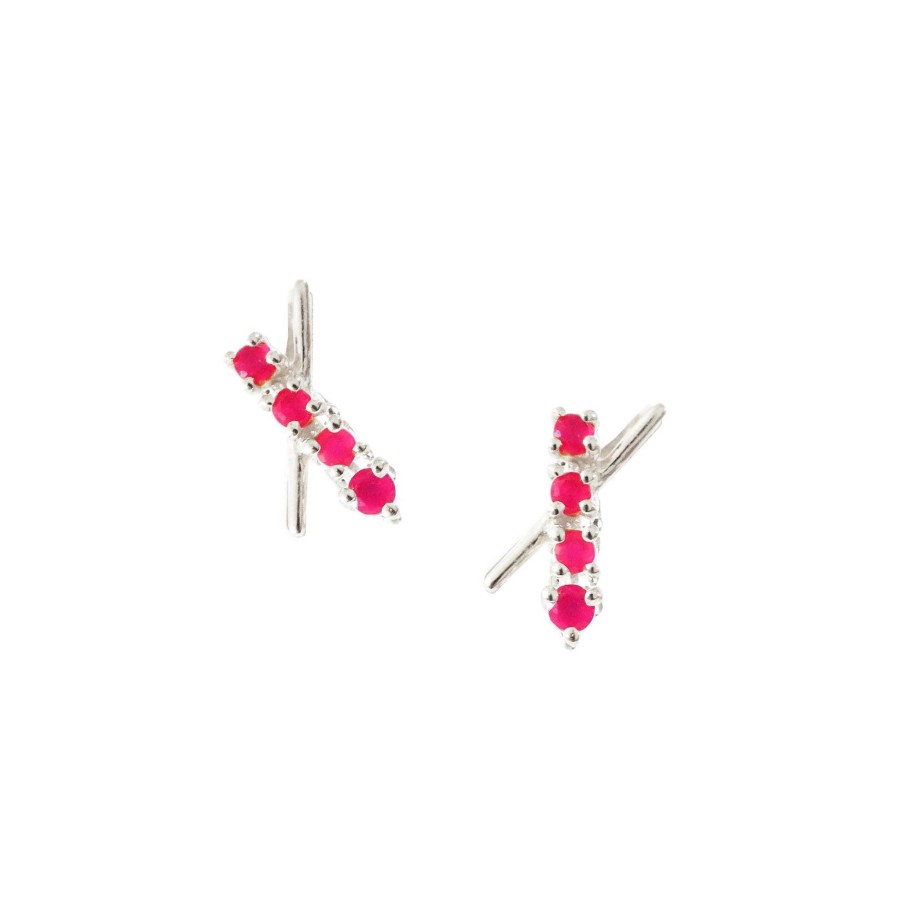 Earrings SO PRETTY CARA COTTER Tiny Dream Stardust Studs - Hot Pink Chalcedony