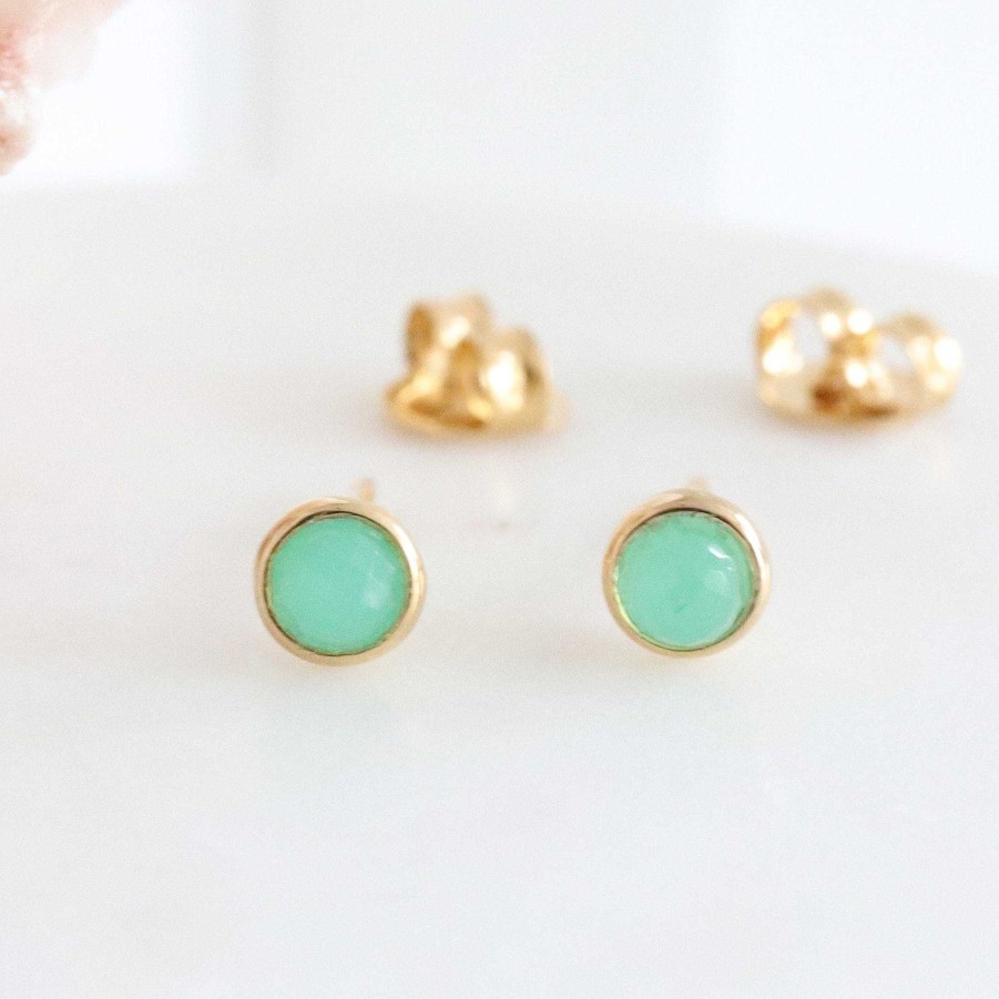 Earrings SP Tiny Protect Stud Earrings - Chrysoprase & Gold