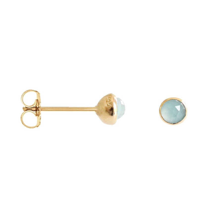 Earrings SP Tiny Protect Stud Earrings - Aqua Chalcedony & Gold