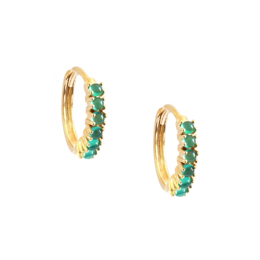 Earrings CE-264-OG Glee Huggie Hoops - Green Onyx & Gold