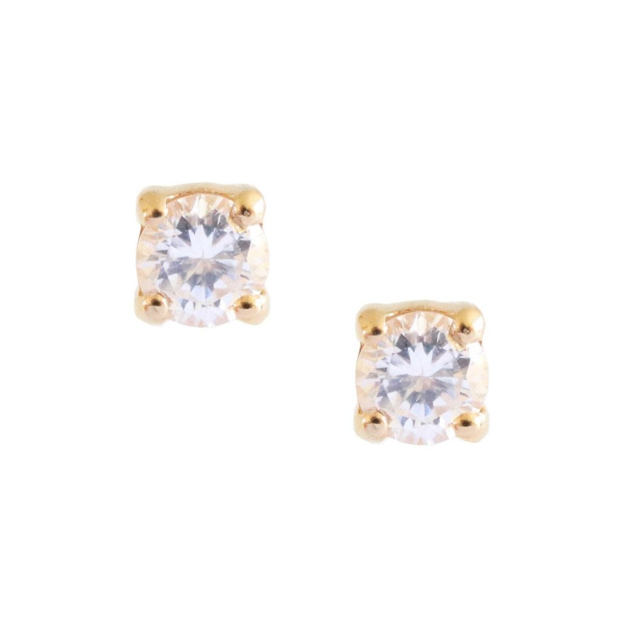 Earrings CE-358-CZ Love Solitaire Studs - Gold & Cubic Zirconia